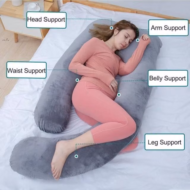 EONLION U Shaped Soft Maternity Support Pillow in Grey Velvet – 1