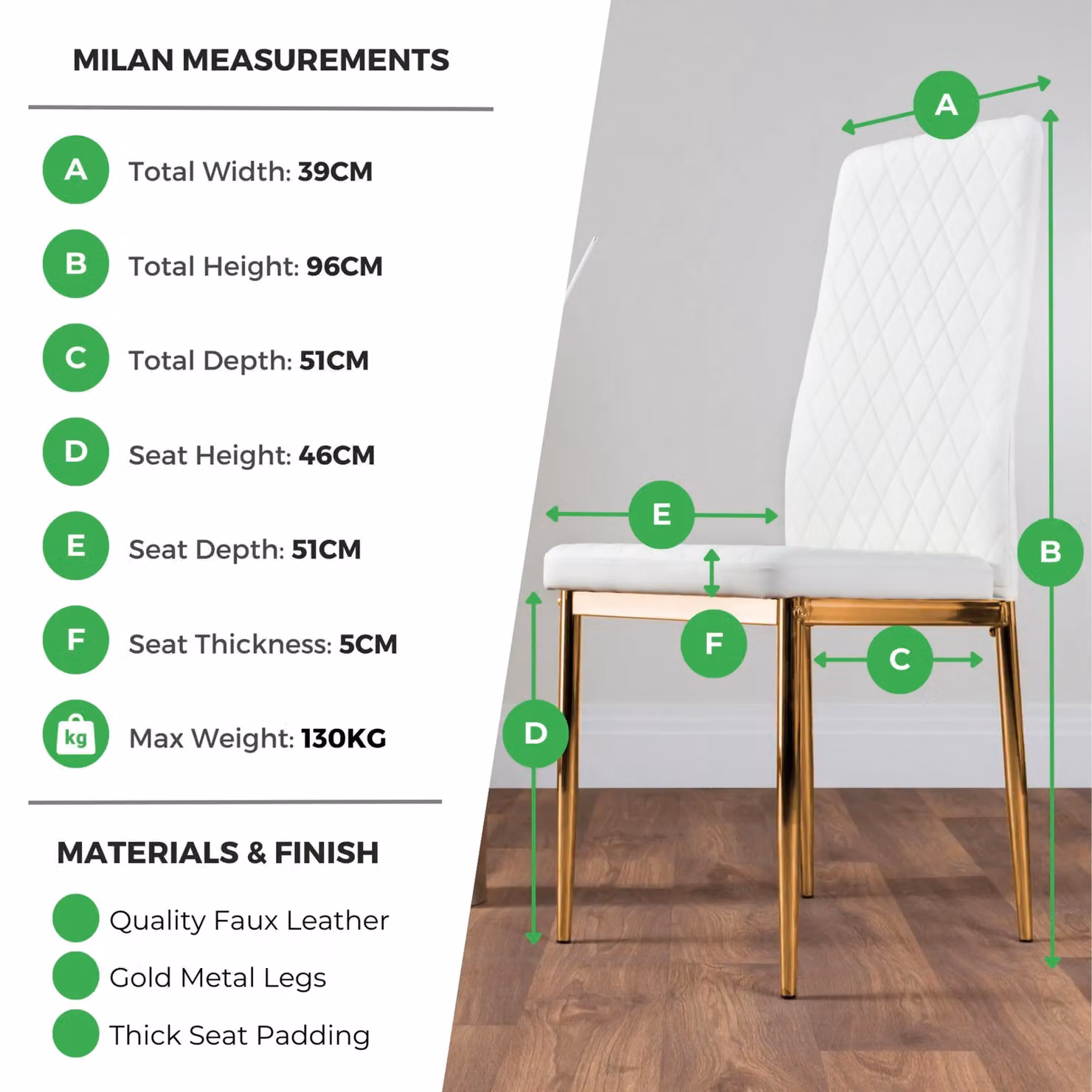 FurnitureboxUK Set of 4 Milan High Back Faux Leather Dining Chairs with Gold Metal Legs in Beige – 3