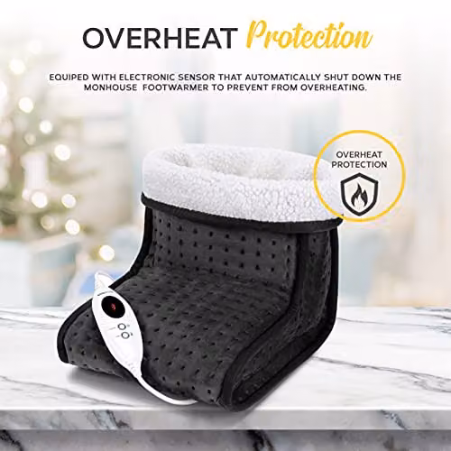 MONHOUSE Electric Foot Warmer in Grey with Rapid Heat Up and Auto Shut Off Protection – 3