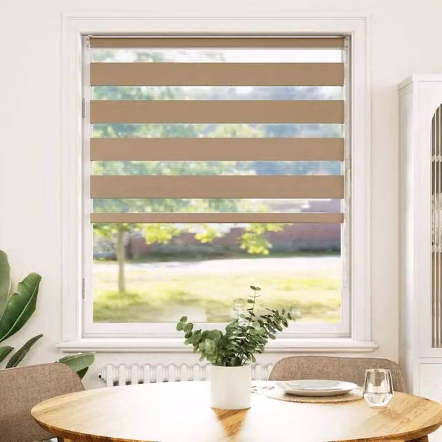 Berkfield Home Zebra Day and Night Blind in Sand Brown Polyester, W: 110 cm, H: 150 cm