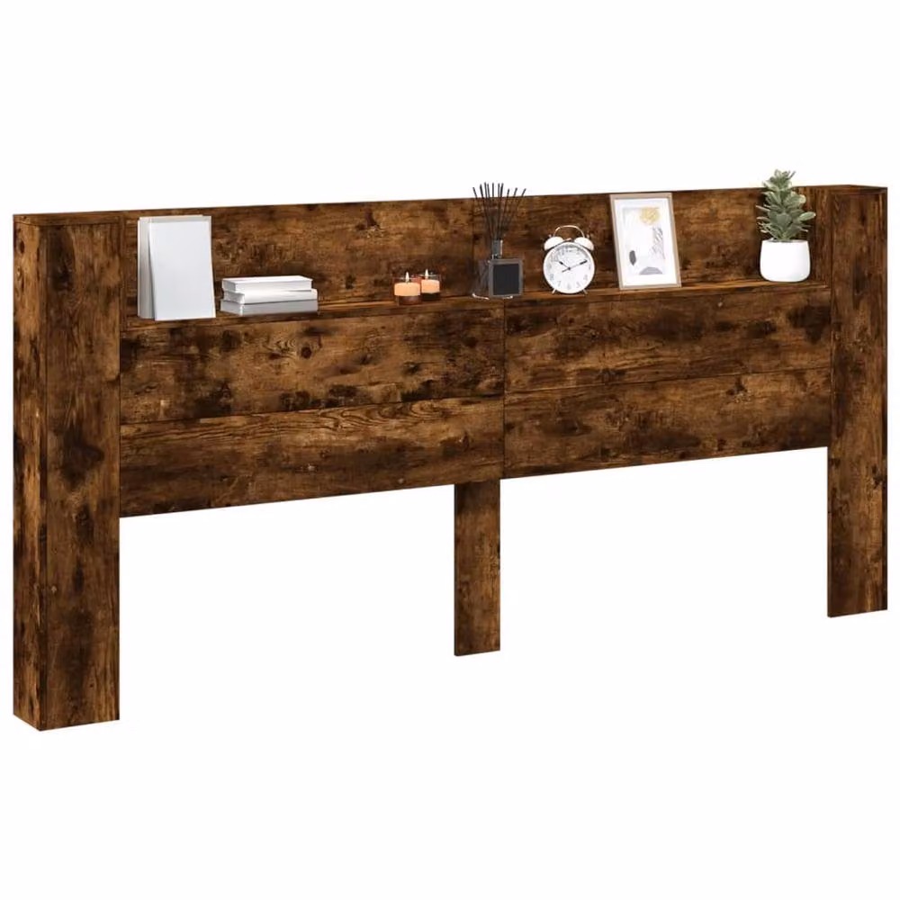 Berkfield Home Headboard Cabinet with Integrated LED Lighting in Smoked Oak Brown, W/D/H: 220 x 16.5 x 103.5 cm – 5