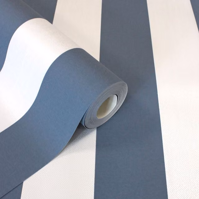 Fine Décor Juliette Striped Blue Textured Vinyl Wallpaper Roll – 1