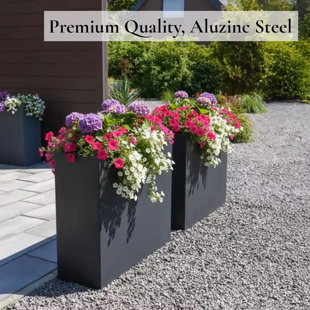 Access Garden Products Galvanised Steel Trough Planter, Matte Grey, H 90 cm x W 75 cm x D 25 cm – 6