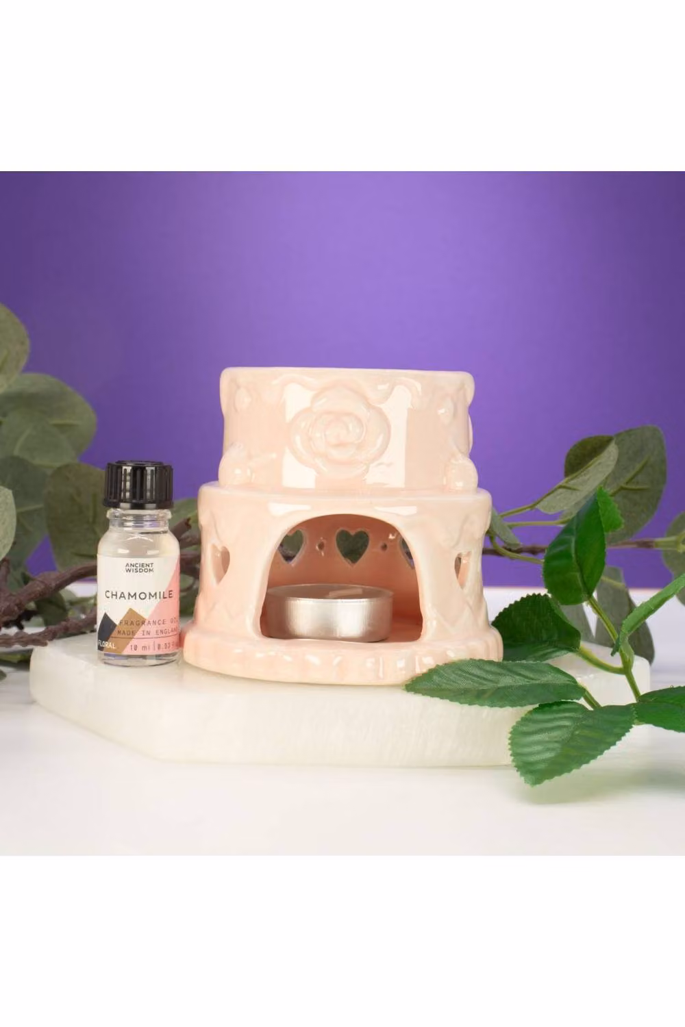 KDMD Ceramic Heart Shaped Tealight Oil Burner in Dusty Pink – 2