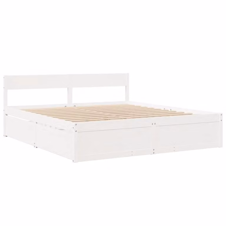 Berkfield Home Modern Solid Wood Pine Bed Frame in White, 200 x 200 cm