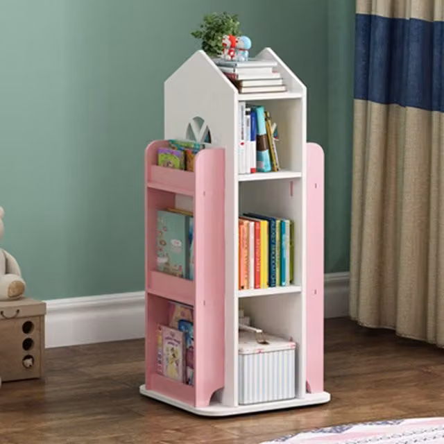 Livingandhome Pink Wooden Swivel Bookcase for Children