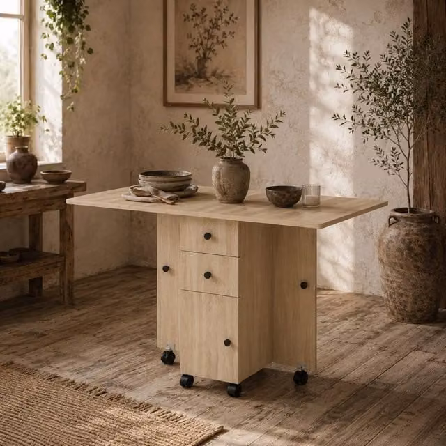 Wyld Haus Tofaba Drop Leaf Dining Table in Natural Wood Effect, W/D/H: 120 x 60 x 76.5 cm