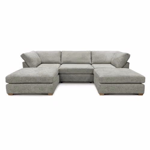 Furnishings For Less UK Kenzo U-Shaped 4-5 Seater Corner Sofa in Grey Chenille Fabric with Scatter Cushions – 1