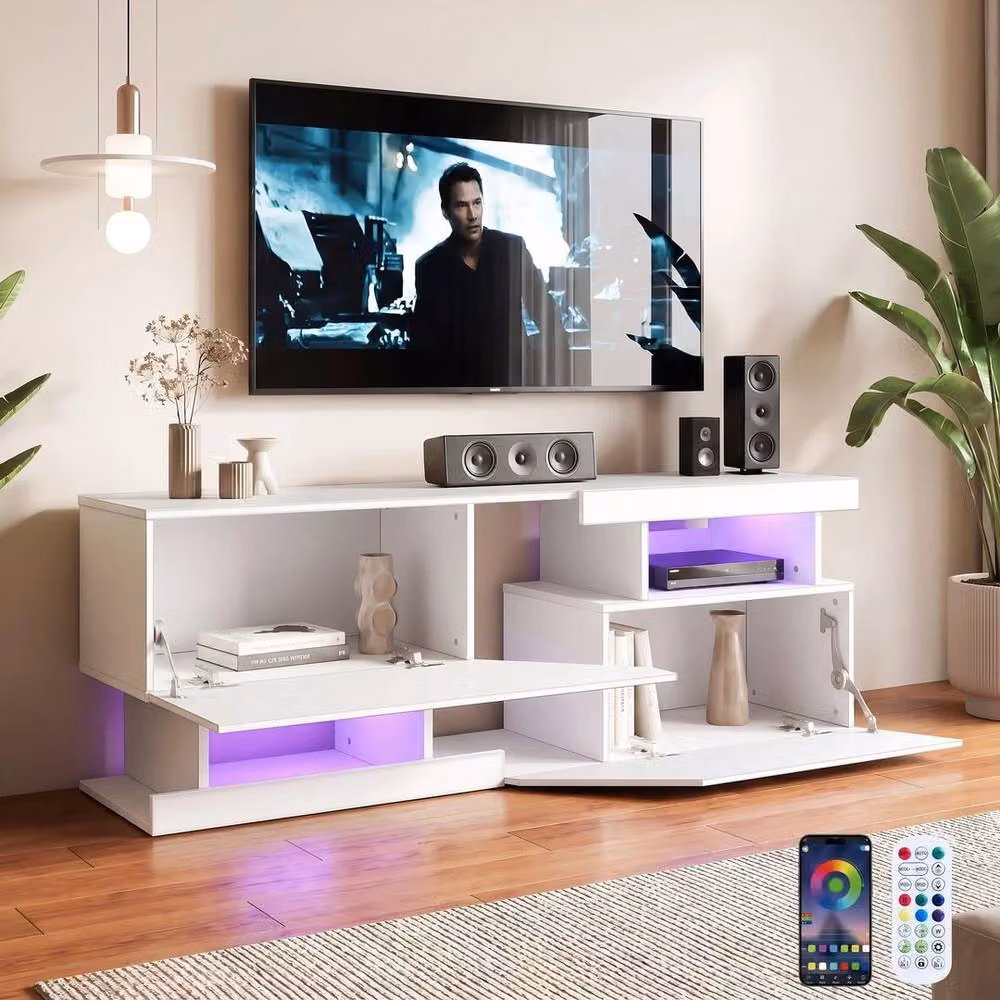 SPETLEK Modern White TV Cabinet with Integrated LED Lights – 4