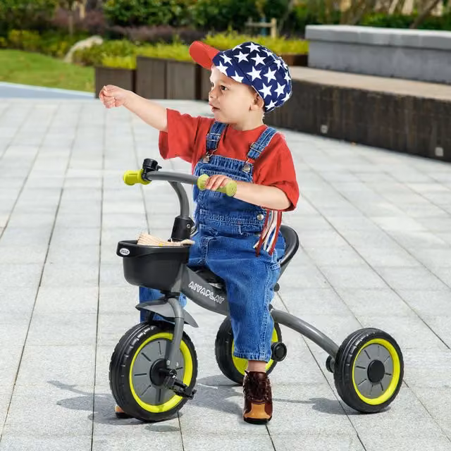 AIYAPLAY Toddler Tricycle with Adjustable Bell and Basket, Black
