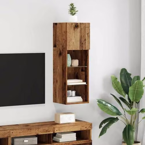 vidaXL Modern Wall-mounted TV Cabinet with Glass Doors and Integrated Lighting, Brown, W/D/H: 90 x 30 x 30 cm – 2