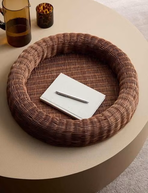 M&S Large Round Open Weave Rattan Coffee Table Tray in Brown