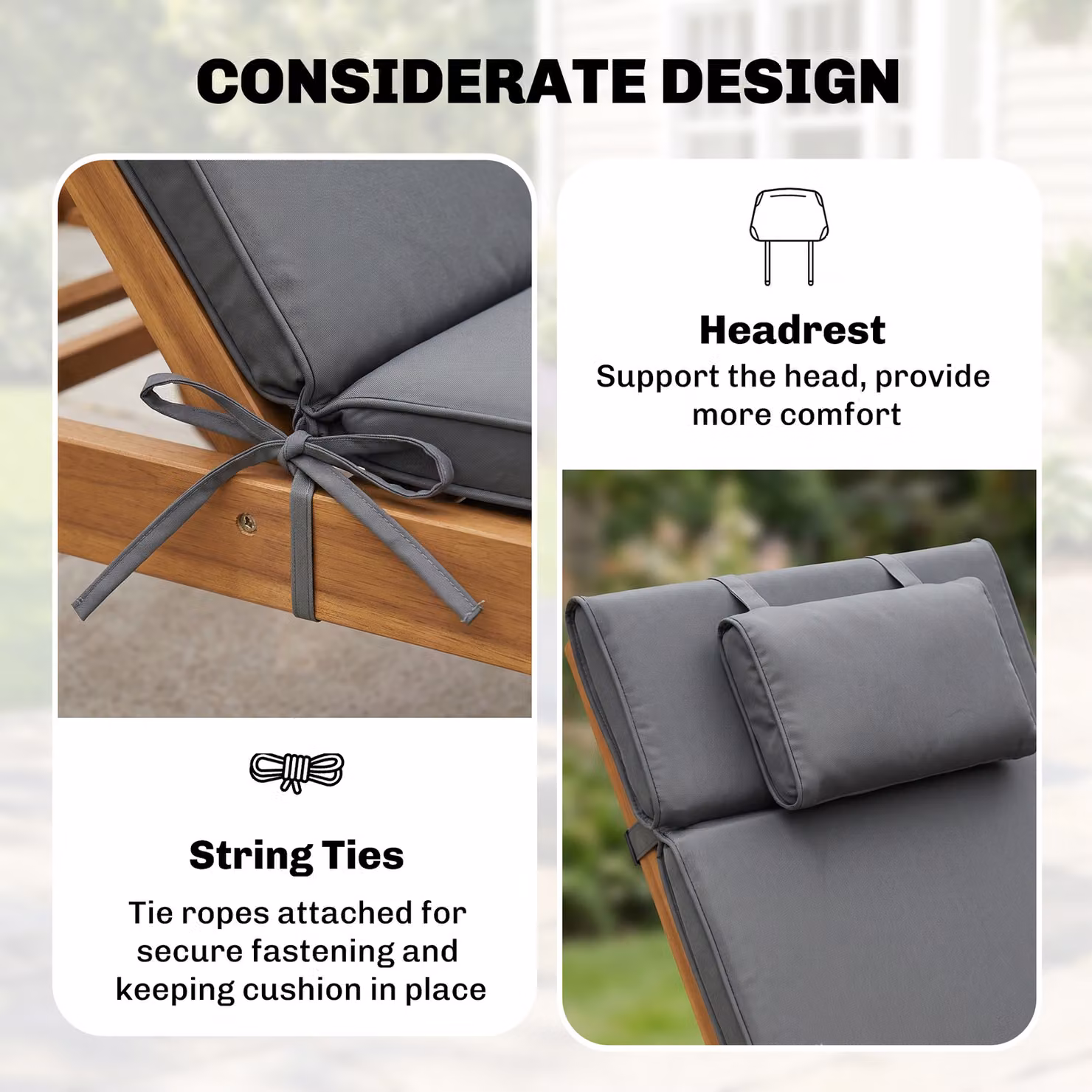 Outsunny Grey Garden Sun Lounger Replacement Cushion with Pillow – 5