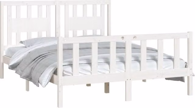 Berkfield Home Beautiful Bed Frame with Headboard in White Solid Pine, W/D/H: 140 x 200 x 69.5 cm
