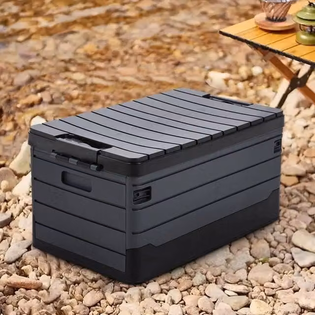 KORVIXA Foldable Camping Storage Box with Lid and Handles, Black, W/D/H: 45 x 30 x 24 cm – 1