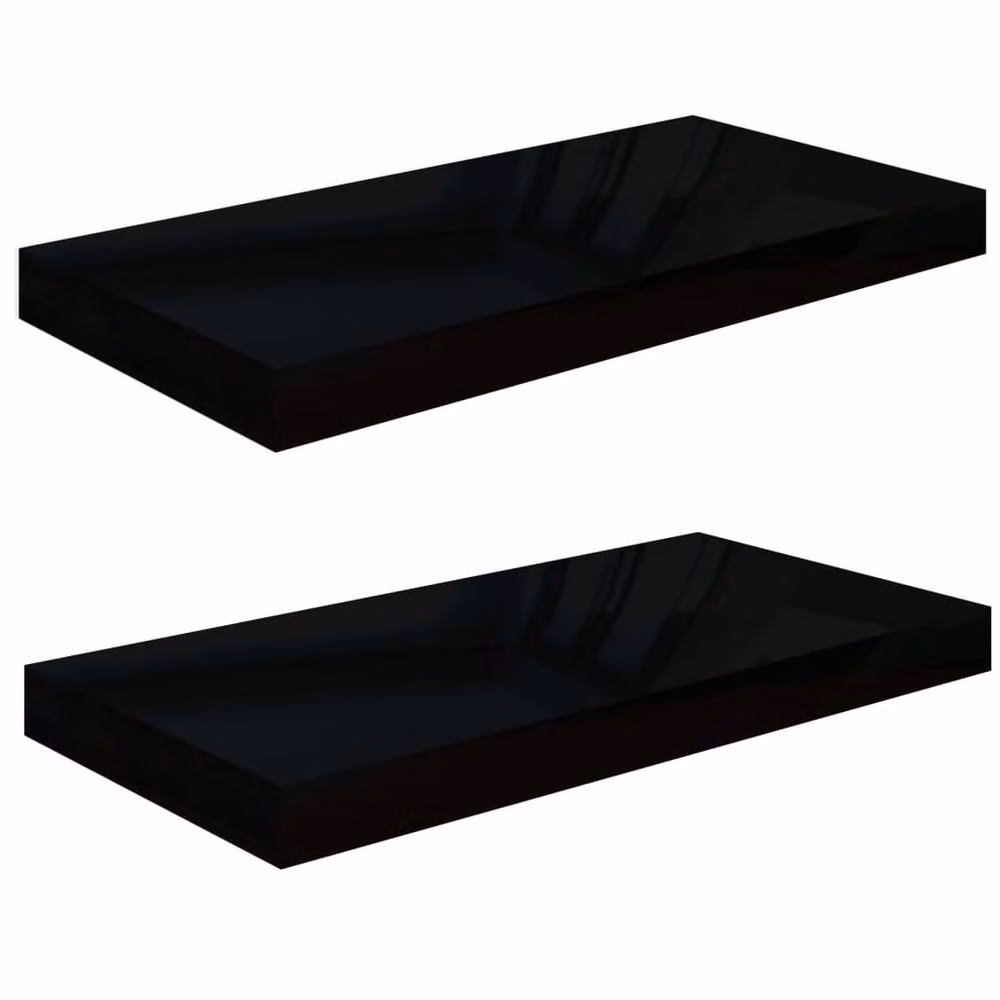 Berkfield Home Set of 2 High Gloss Black Floating Wall Shelves, W: 50 cm, D: 23 cm, H: 3.8 cm – 3