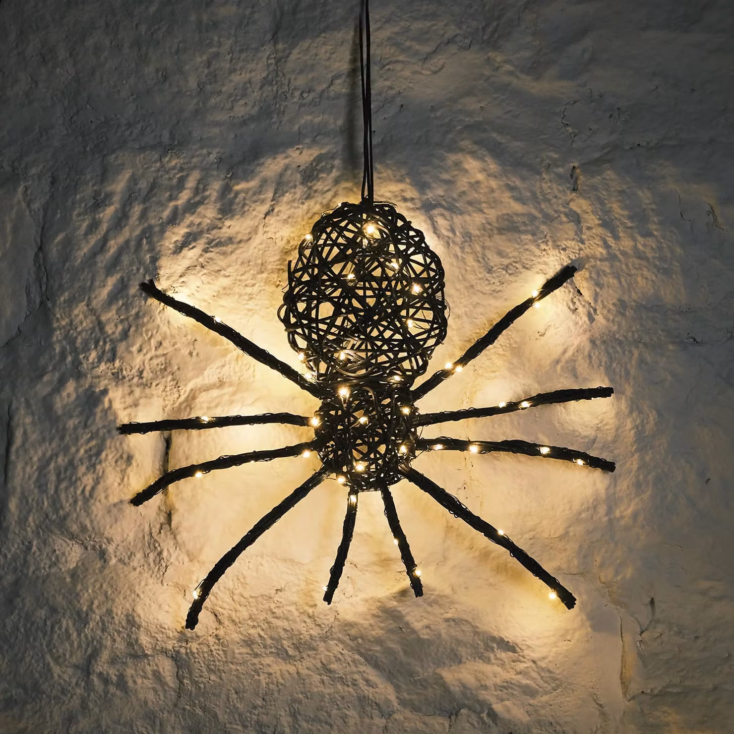 Lights4fun Black Rattan Spider Hanging Decoration with 50 Warm White LEDs and Timer for Indoor and Outdoor Use – 1