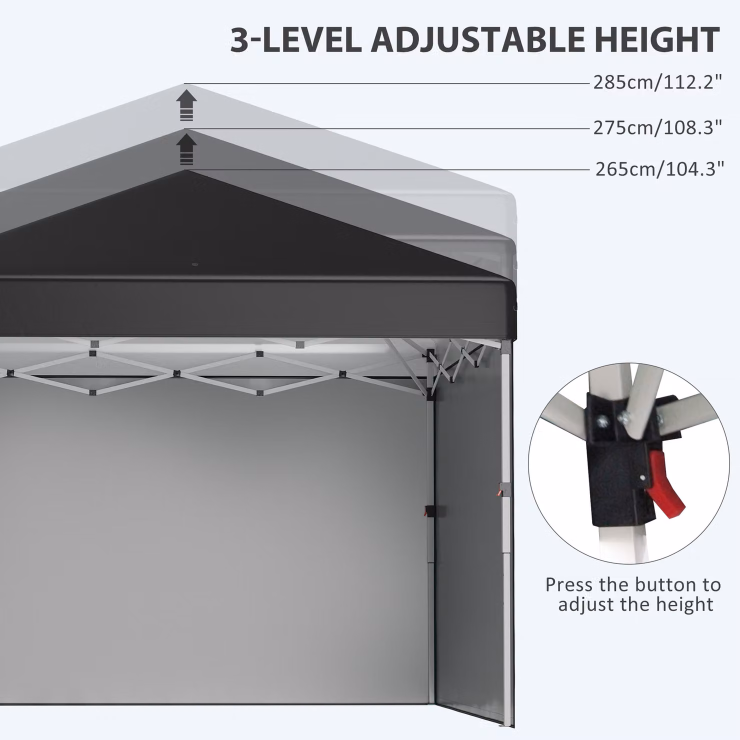 Outsunny Black Metal Frame Pop Up Event Shelter Gazebo with 2 Sidewalls, Weight Bags and Wheeled Bag, W: 300 cm, D: 300 cm, H: 285 cm – 5