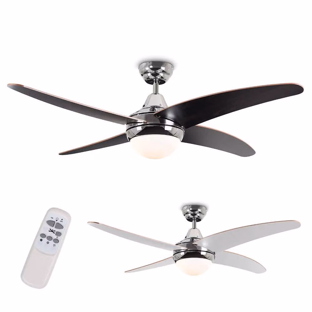 ValueLights Apache 48 inch 4 Blade Ceiling Light Fan with Remote Control in Silver, Chrome and Wood – 2