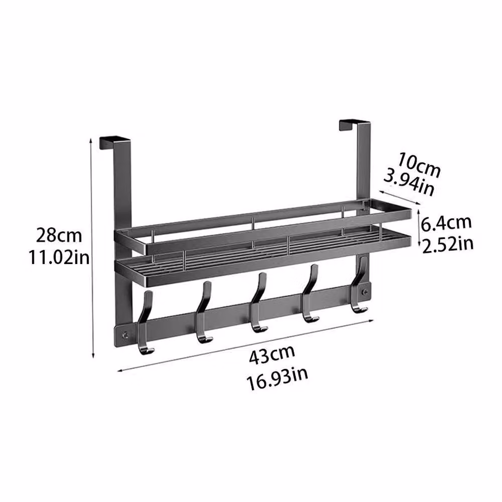 Kelvenix Over The Door Hanger with 5 Coat Hooks and Baskets Towel Rack, Grey, W: 52 cm, H: 100 cm – 2