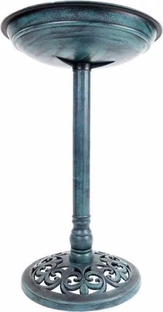Oypla Traditional Ornamental Round Garden Bird Bath Pedestal in Green Plastic