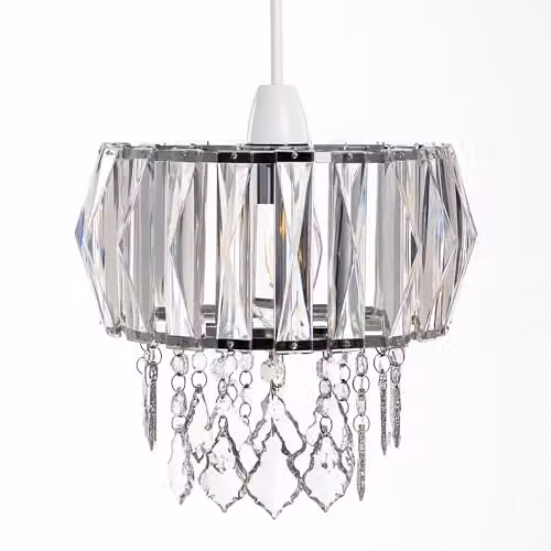 Innoteck Sparkly Prismatic Drum Chandelier Shade in Chrome and Transparent Acrylic with Faceted Droplets – 1