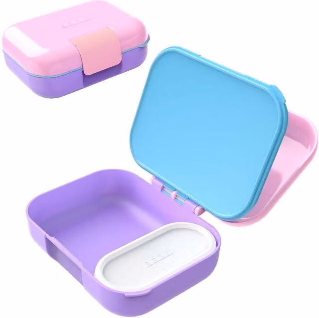 ZOKU Neat Bento Small Lunch Box, Pink, Leakproof BPA-Free Plastic Food Container with Compartments