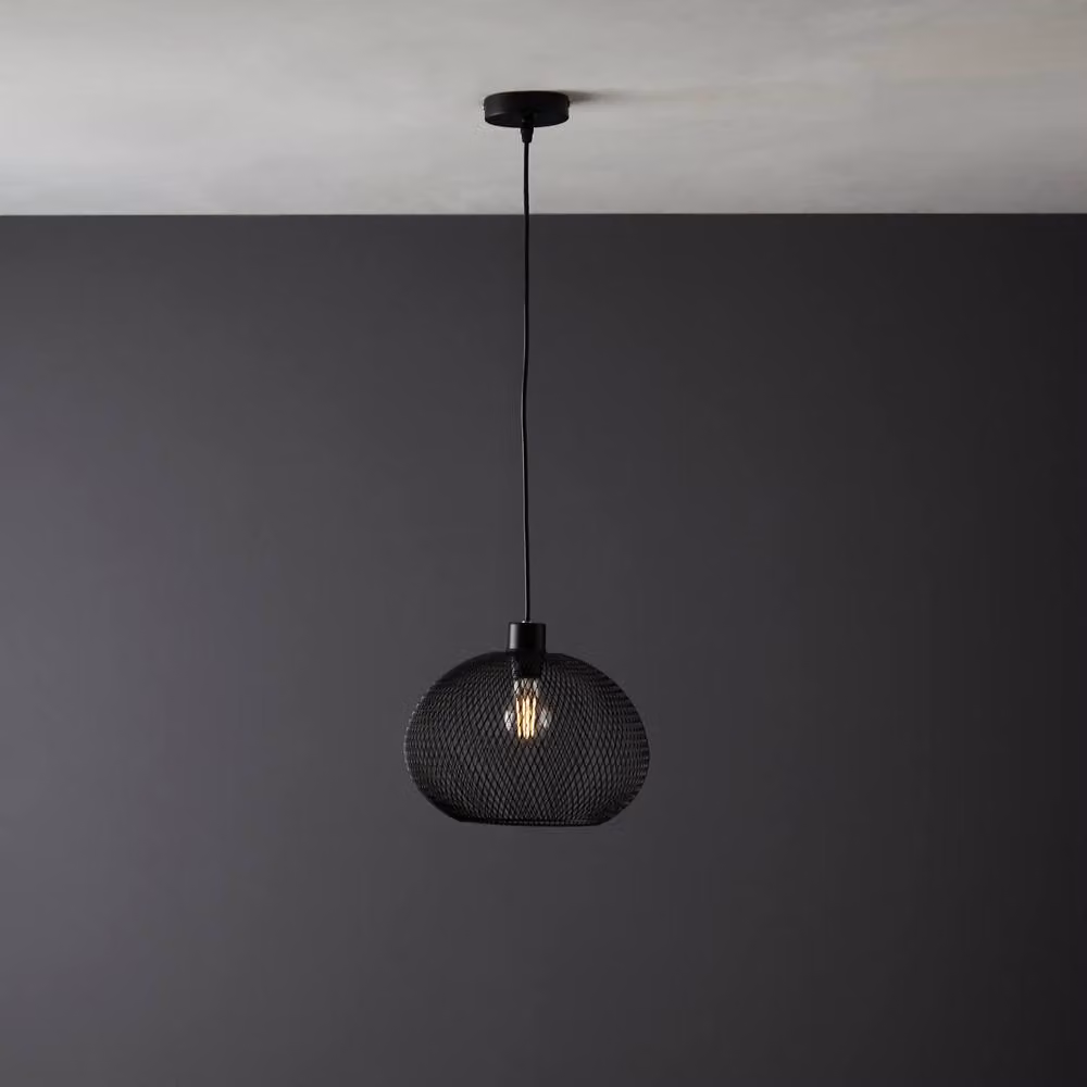 First Choice Lighting Dalya Set of 2 Black Metal Mesh Pendant Lights, Height Adjustable and Dimmable – 2