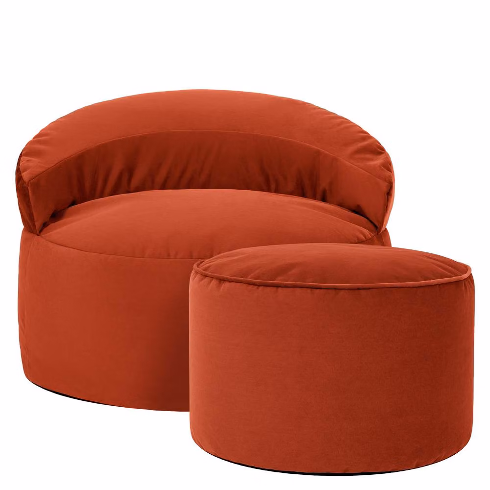 ICON Orb Accent Chair and Milano Round Footstool in Matt Velvet, Spicy Terracotta – 2