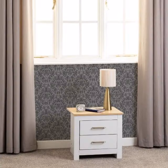Seconique Portland 2 Drawer Bedside Table in White Oak Finish