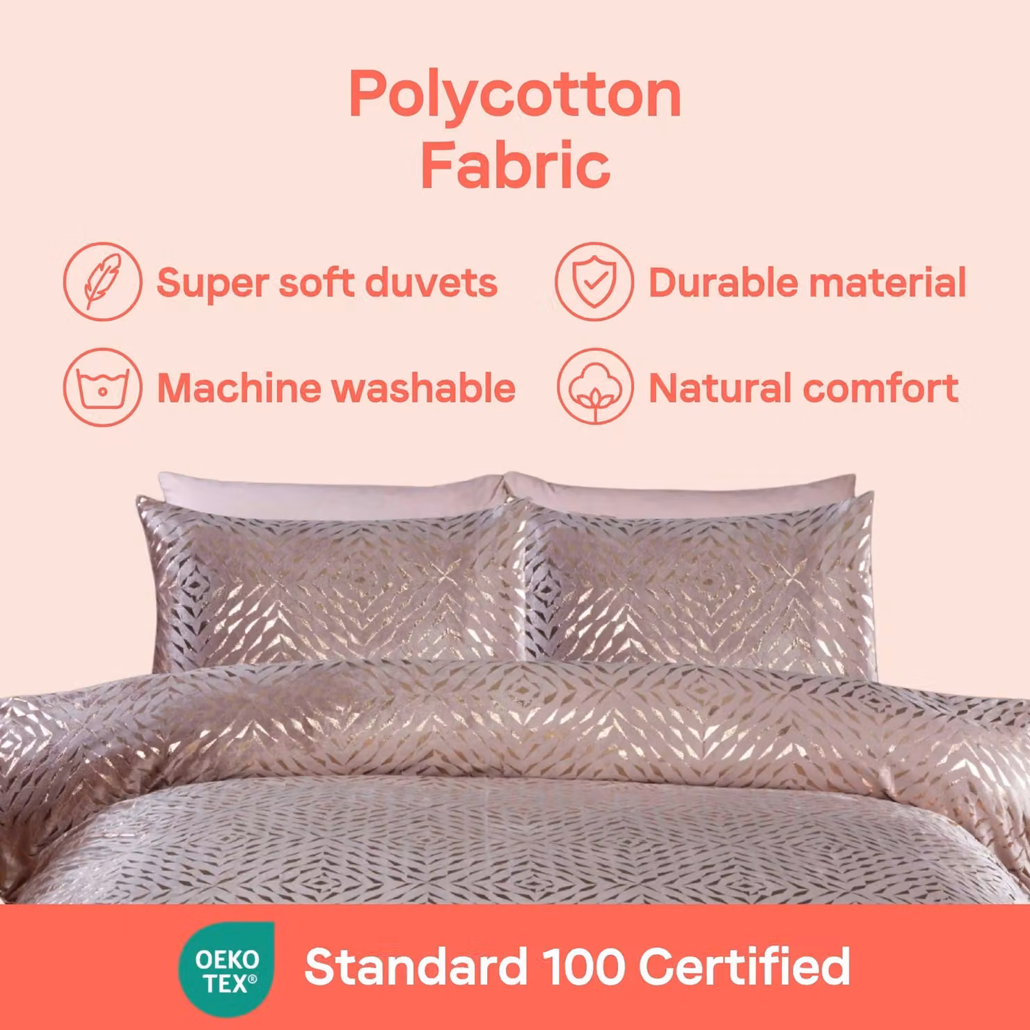 Rapport Home Bellagio Embellished Polycotton Duvet Cover and Pillowcase Set in Pink and Gold, W/D/H: 135 x 200 cm – 5