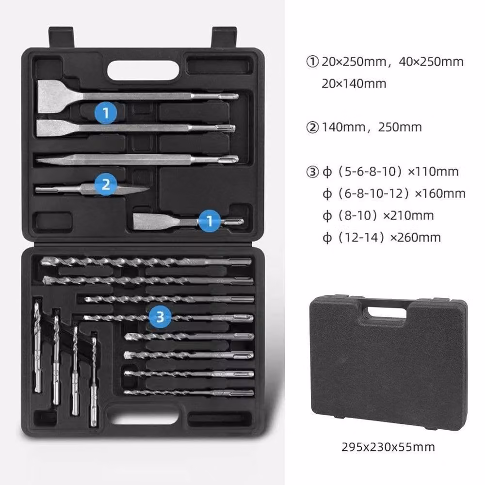 VOGREX 17 Piece Concrete Tile Brick SDS Drill Tool Kit in Silver, W: 1000 cm, H: 52 cm, D: 52 cm – 2