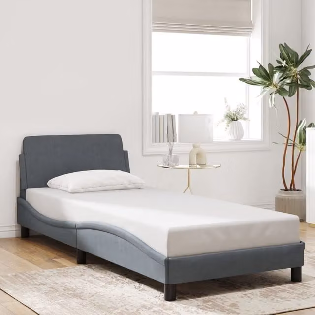 Berkfield Home Single Velvet Upholstered Bed Frame in Dark Grey, W/D/H: 90 x 190 cm – 1