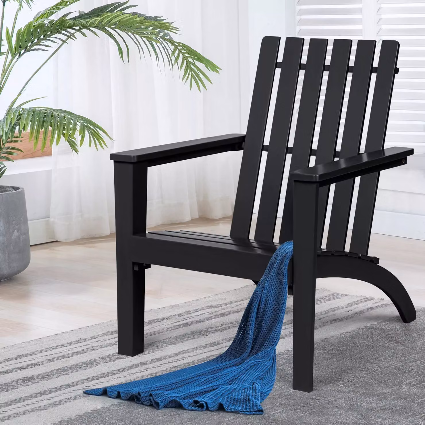 Costway Solid Acacia Wood Adirondack Chair in Black – 3