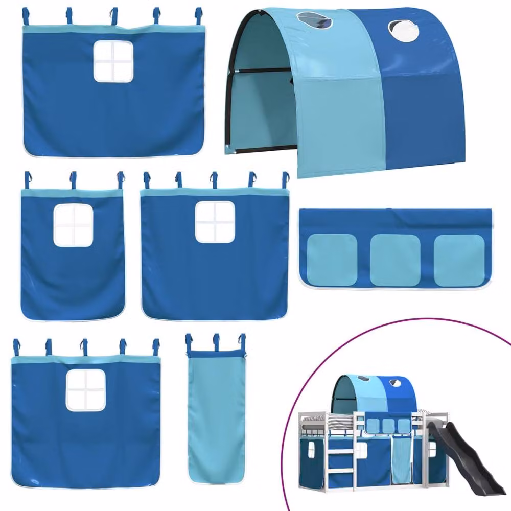 Berkfield Home Childrens Bunk Bed with Slide and Curtains in Blue, Solid Pine Wood, W/D/H: 90 x 200 cm – 4