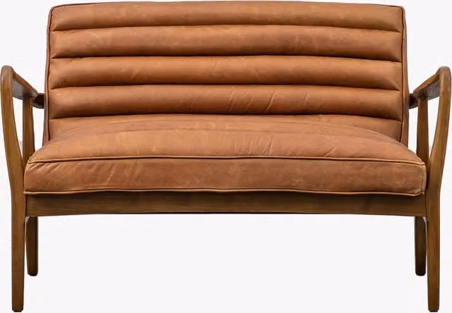 Perch & Parrow Mid-Century Linear Upholstered Leather Sofa in Brown