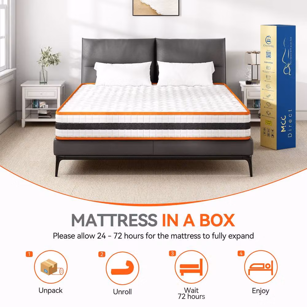 CozyLiving Hybrid Memory Foam Mattress, White and Orange, W/D/H: 140 x 200 x 20 cm – 4
