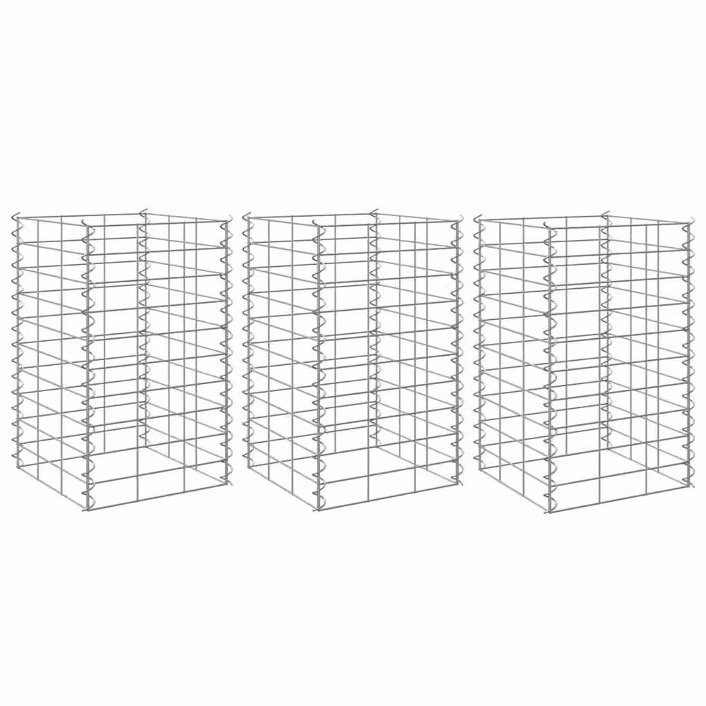 Berkfield Home Durable Metal Gabion Raised Beds, 3 Pieces, Silver, W/D/H: 30 x 30 x 50 cm – 1