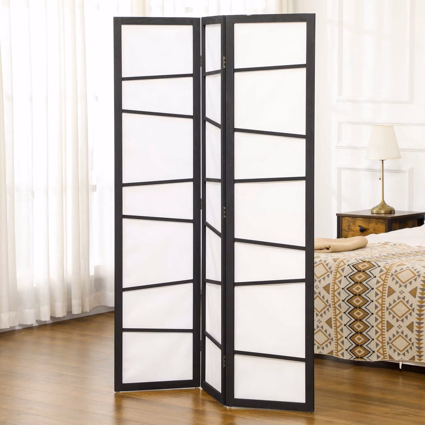 HOMCOM 3 Panel Wooden Folding Room Divider Privacy Screen in White, H 170 x W 120 x D 1.8 cm – 6