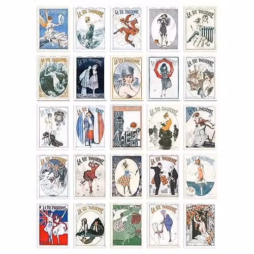 Artery8 French Music Theatre Arts Aesthetic Collage Kit, La Vie Parisienne Multicolour Wall Art Prints, 50 Piece Paper Poster Set, W: 10.5 cm, H: 14.8 cm – 1