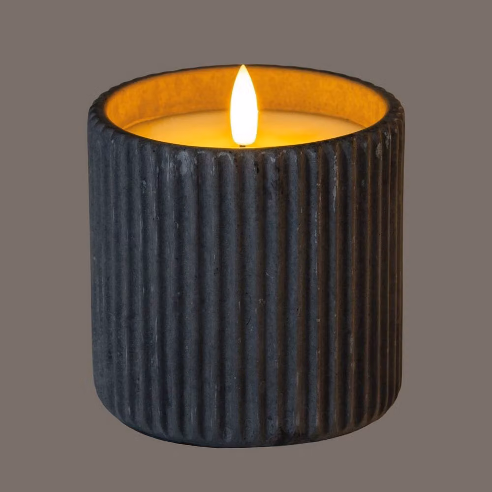 Lemon Pavilion Furniture and Decor Natural Glow Grey Ribbed Wax LED Pillar Candle, W/D/H: 9 x 9 x 9 cm – 2