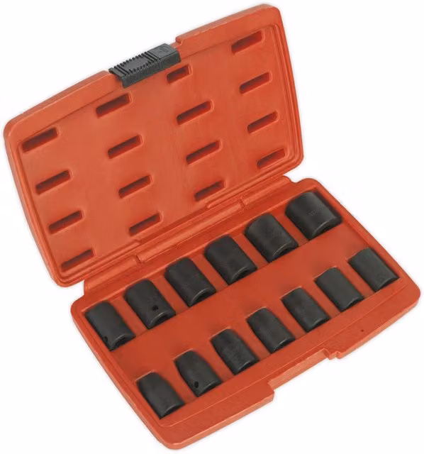 Loops 13 Piece Impact Socket Set with 1/2 inch Sq Drive, 6-Point WallDrive and Storage Case in Multicolour – 1