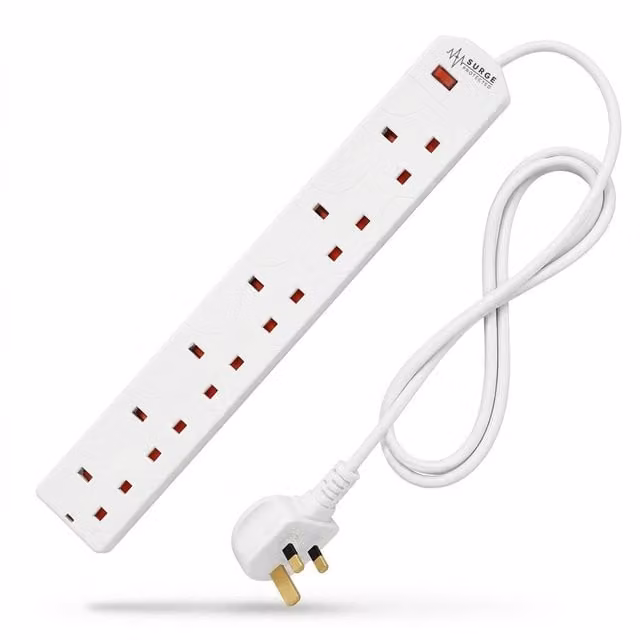 DESIRETECH 6 Gang Extension Lead with Switched Sockets, 1 Metre, White