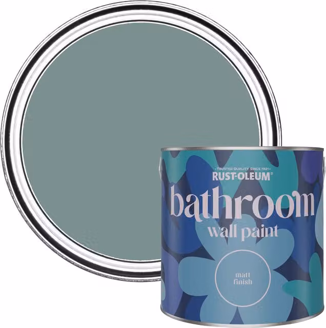 Rust-Oleum Blue Water-Resistant Matt Bathroom Wall and Ceiling Paint, 2.5L – 3