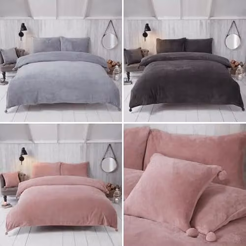 Rapport Home Pink Pom Pom Fleece Duvet Cover and Pillowcase Set