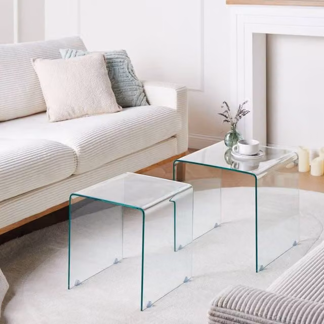 Wyld and Coco Nest Set of 2 Rectangular Transparent Tempered Glass Side Tables – 1