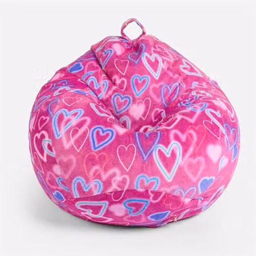OHS Kids Pink Geometric Cord Bean Bag Chair with Filling for Indoor and Outdoor Use – 1