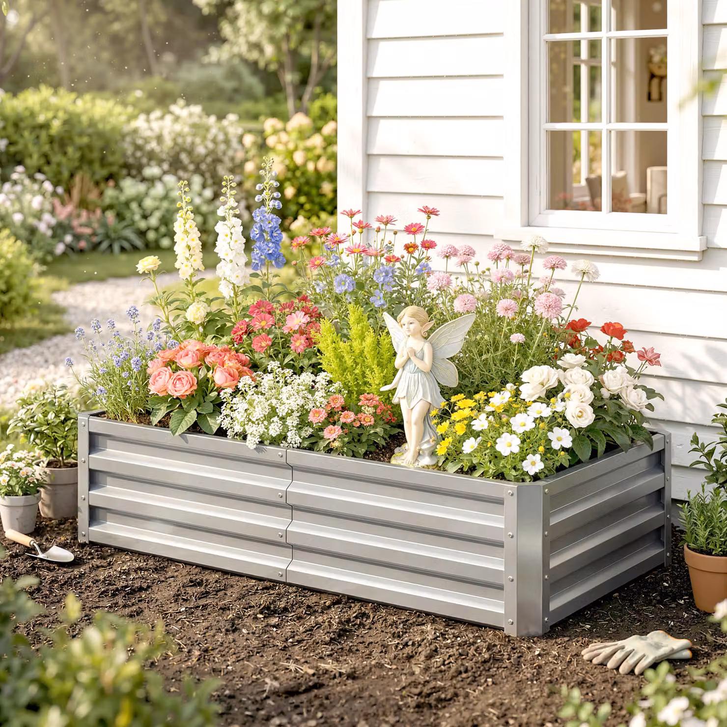 Outsunny Galvanised Steel Raised Garden Bed for Herbs and Vegetables, Silver, W: 60 cm, D: 60 cm, H: 30.5 cm – 8