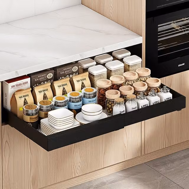 Lifeideas Expandable Pull-Out Kitchen Organiser Drawer Insert, Black