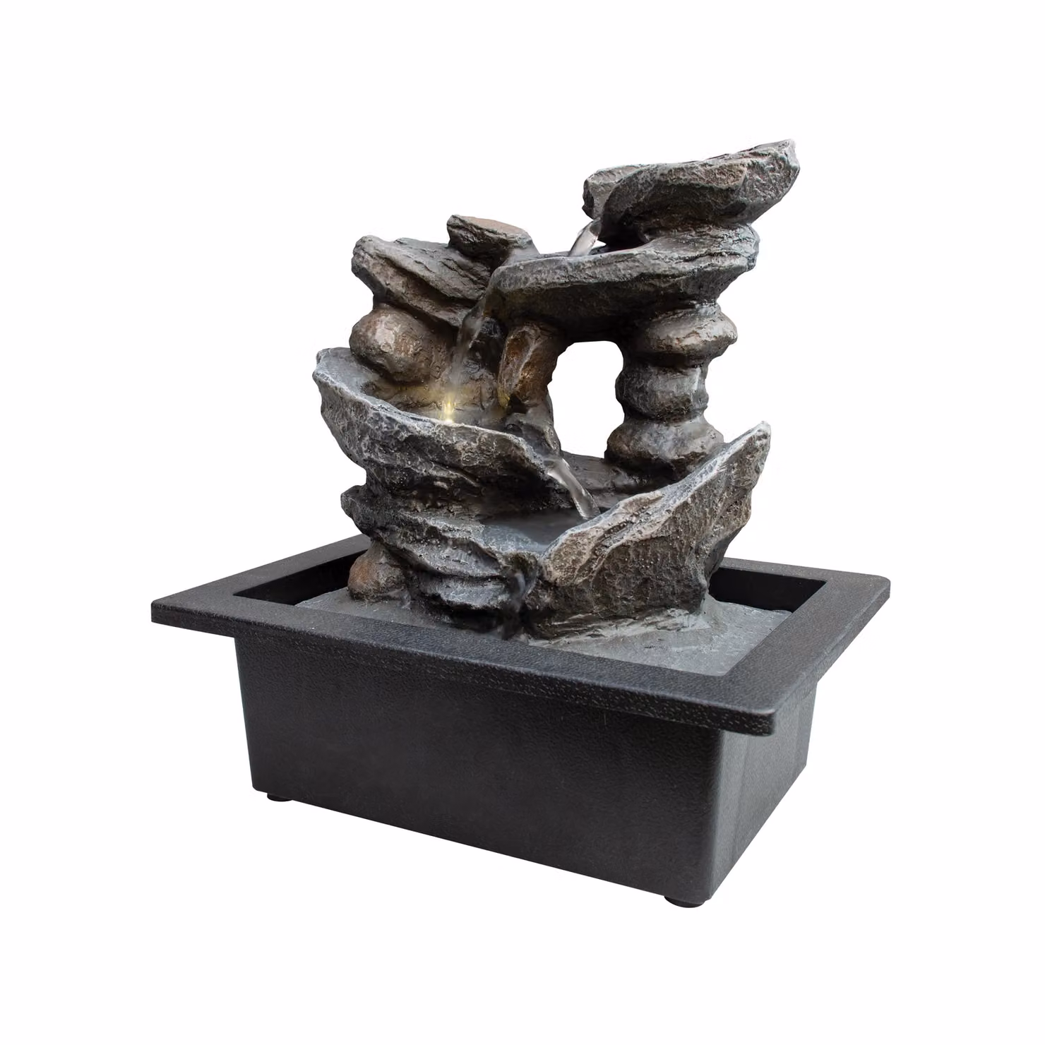 Menkind Well Being Cascading Rocks Tabletop Water Feature with LED Light in Black – 2